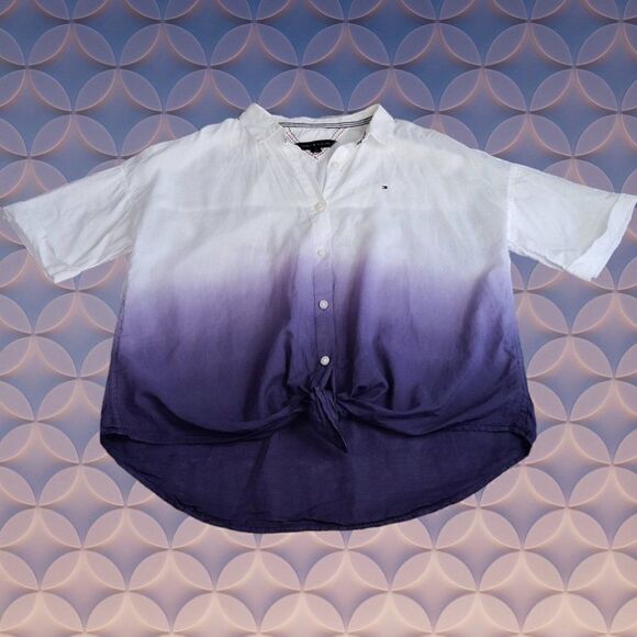 Tommy Hilfiger womens gradient white purple button tie waist shirt - Picture 2 of 4